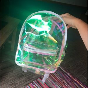 Clear mini backpack with holographic effect